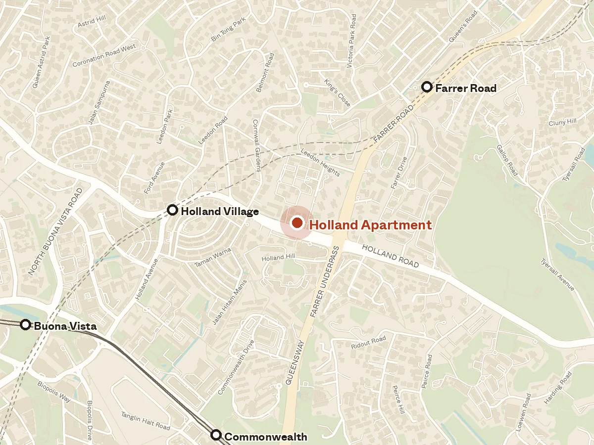 Map of the area around Holland Apartment, with nearby MRT stations and primary schools