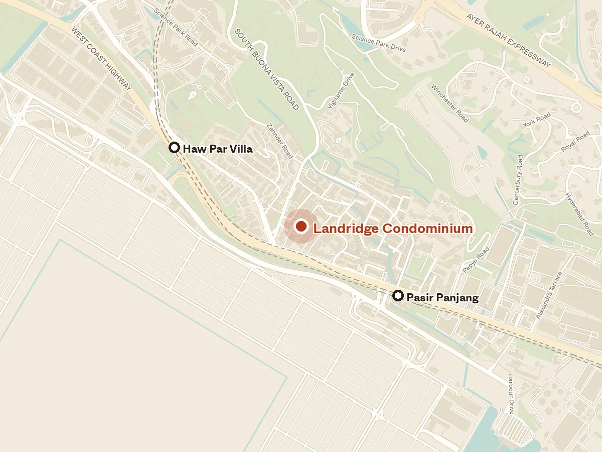 Map of the area around Landridge Condominium, with nearby MRT stations and primary schools