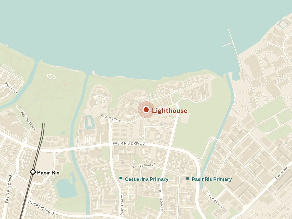 Map of the area around Lighthouse, with nearby MRT stations and primary schools